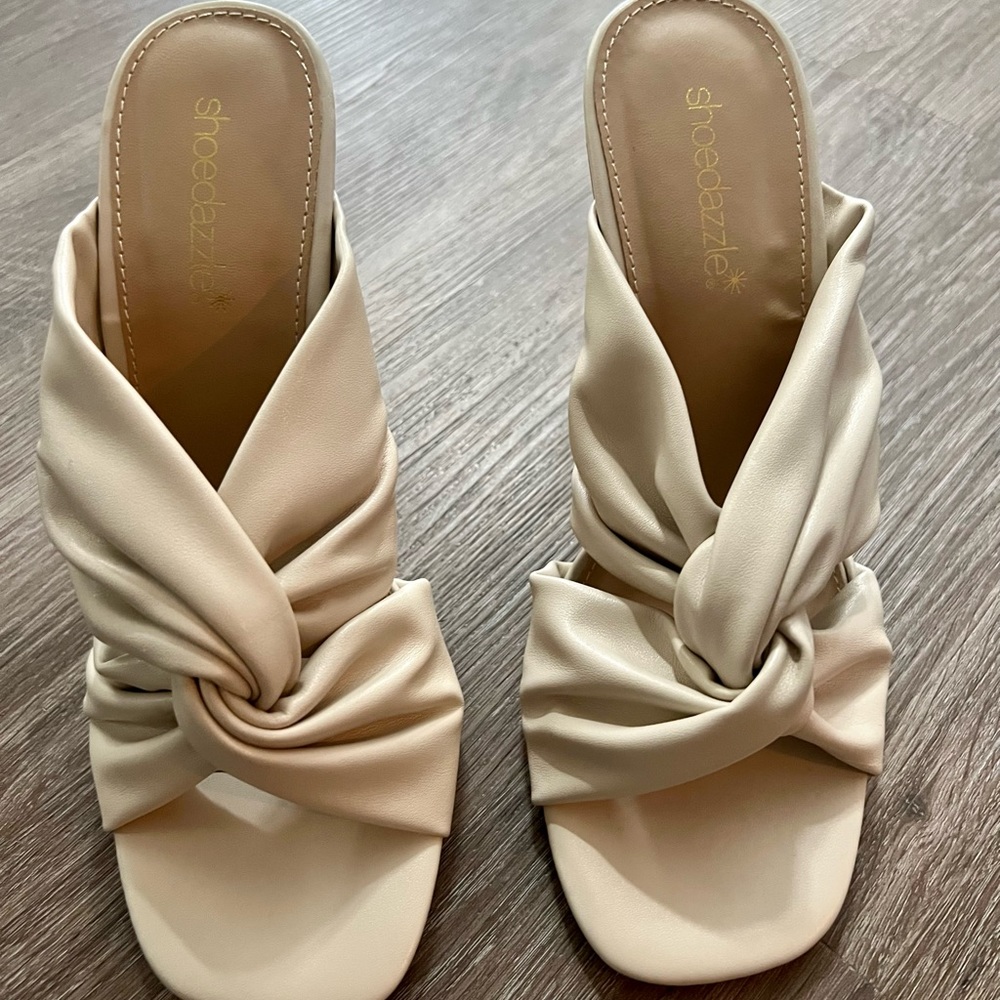 Bone Mules with Clear & Gold Heel